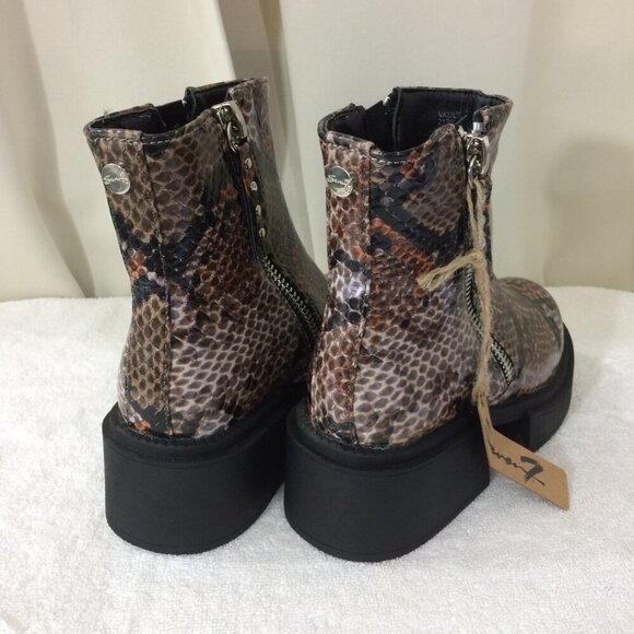 NEW Seven 7 Ankle Boots Seven7 Snakeskin Print Brown Chunky Double Zipper Size 6 - Picture 5 of 7